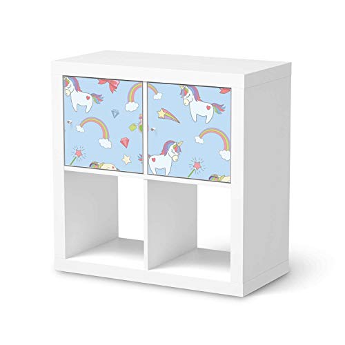 Kinder Möbel Klebefolie - passend für IKEA Kallax Regal 2 Türen Quer I Tolle Kinderzimmer Einrichtung - Möbelsticker für Kinder- und Babyzimmer I Design: Rainbow Unicorn von creatisto