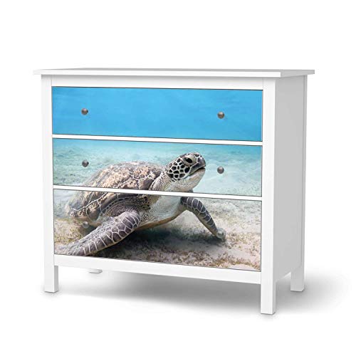 Klebe-Folie Möbel passend für IKEA Hemnes Kommode 3 Schubladen I Möbelfolie - Möbel-Folie Tattoo Sticker I Schöner Wohnen für Schlafzimmer und Wohnzimmer - Design: Green Sea Turtle von creatisto