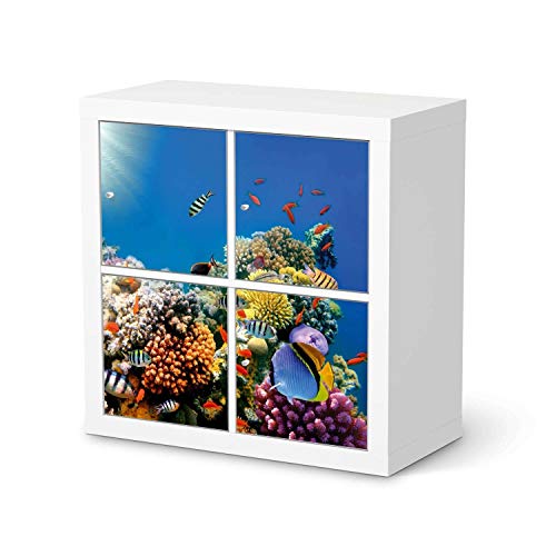 Klebe-Folie Möbel passend für IKEA Kallax Regal 4 Türen I Möbelfolie - Möbel-Folie Tattoo Sticker I Schöner Wohnen für Schlafzimmer und Wohnzimmer - Design: Coral Reef von creatisto