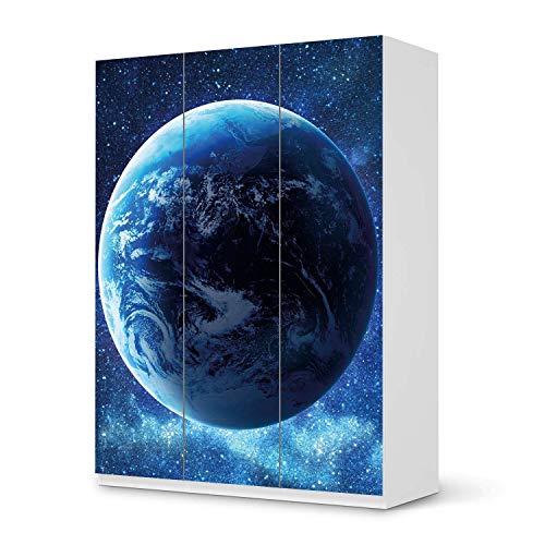 Klebe-Folie Möbel passend für IKEA Pax Schrank 201 cm Höhe - 3 Türen I Möbelfolie - Möbel-Folie Tattoo Sticker I Schöner Wohnen für Schlafzimmer und Wohnzimmer - Design: Planet Blue von creatisto