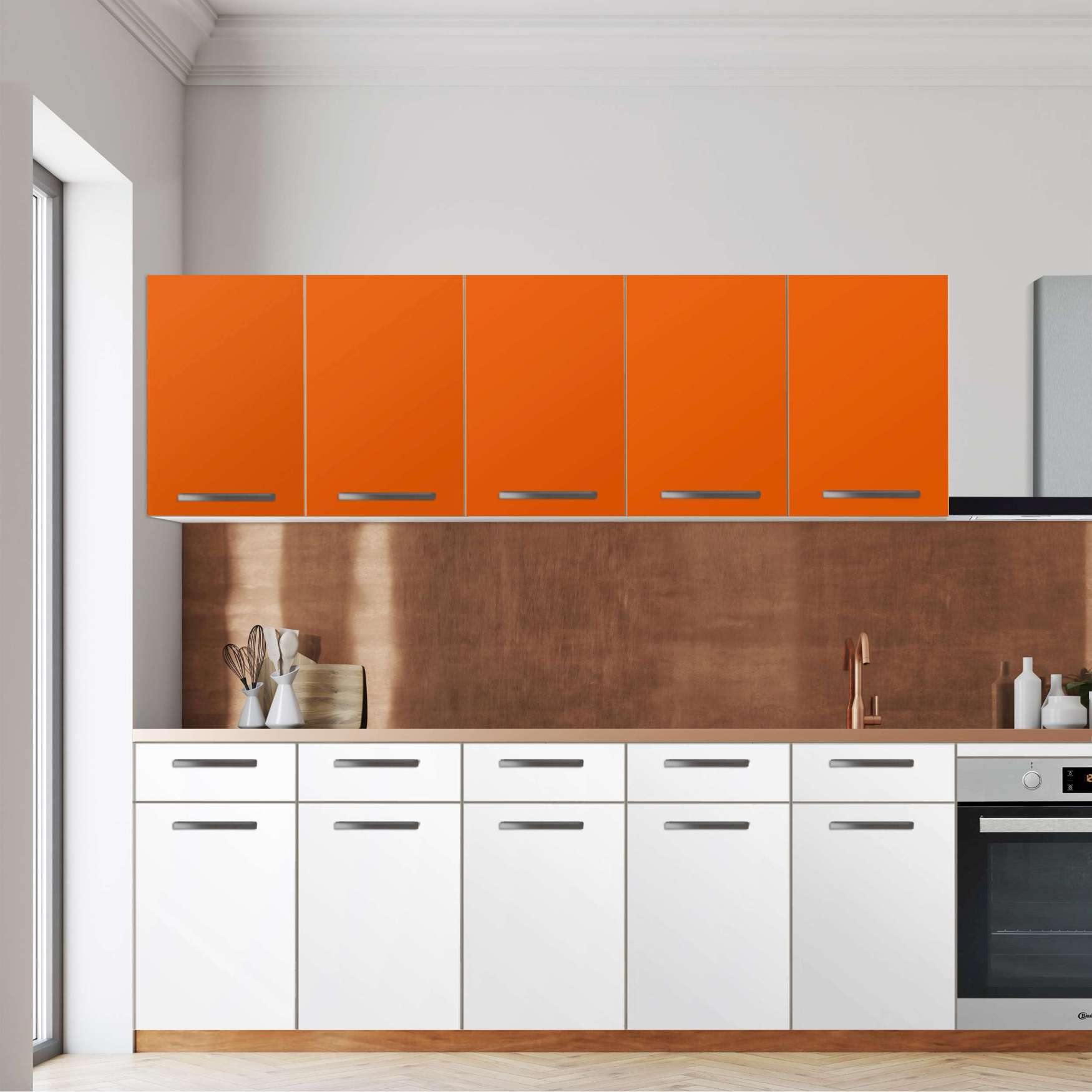 Klebefolie f?r die K?che - Wandschrank 200 cm [Breite] - Orange Dark 200x50 cm (BxH) von creatisto