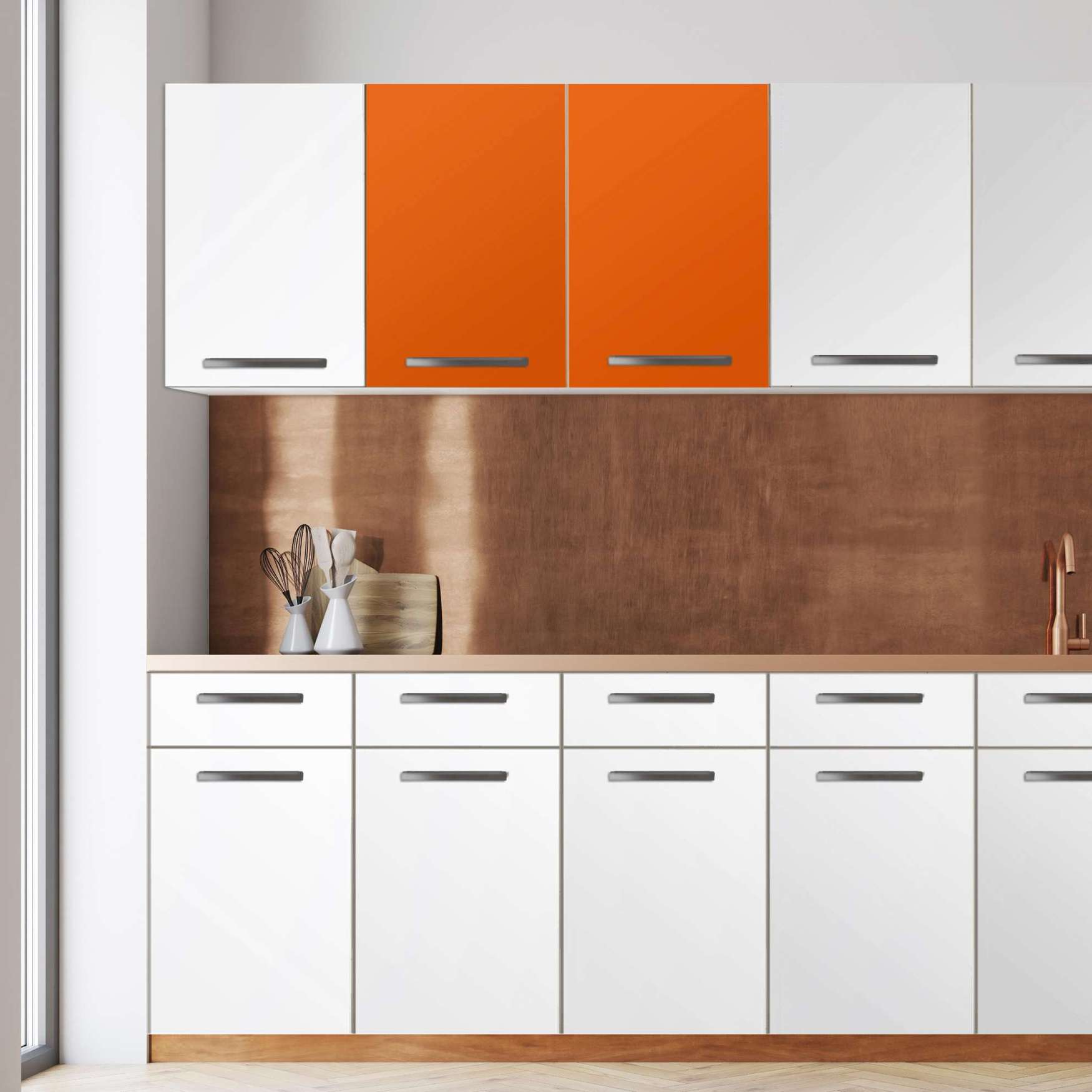 Klebefolie f?r die K?che - Wandschrank 80 cm [Breite] - Orange Dark 80x50 cm (BxH) von creatisto