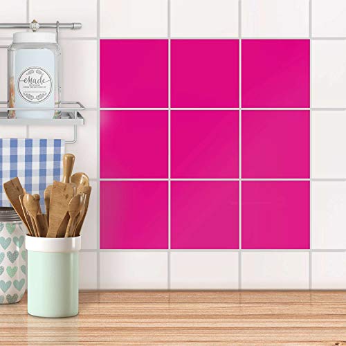 Küchen-Folie, Badezimmerfliesen I Fliesenfolie Sticker Aufkleber Bad Küche Bordüre Küchen-Deko I 10x10 cm Farbe Pink Dark - 9 Stück von creatisto