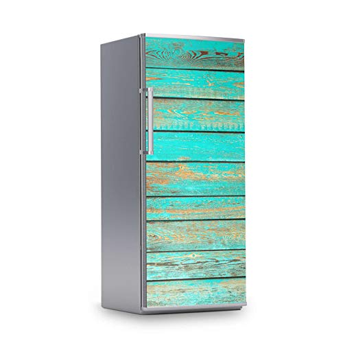 Kühlschrank Aufkleber I Dekoration für Kühlschranktür - Sticker Folie selbstklebend I Deko Küche - Design: Wooden Aqua von creatisto