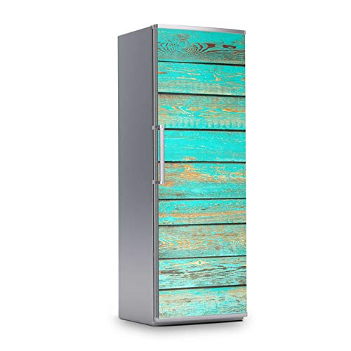 Kühlschrank Sticker I Dekoraufkleber für Kühlschranktür - Aufkleber Folie abwaschbar I Klebefolie Küche - Design: Wooden Aqua von creatisto