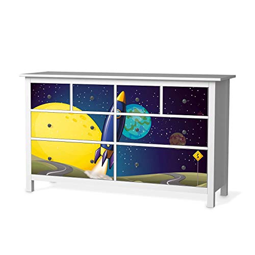 Möbel-Folie für Kinder - passend für IKEA Hemnes Kommode 8 Schubladen I Tolle Möbelfolie für Kinder-Möbel Deko I Design: Space Rocket von creatisto