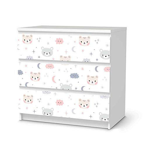 Möbel-Folie für Kinder - passend für IKEA Malm Kommode 3 Schubladen I Tolle Möbeldekoration für Baby-Zimmer Deko I Design: Sweet Dreams von creatisto