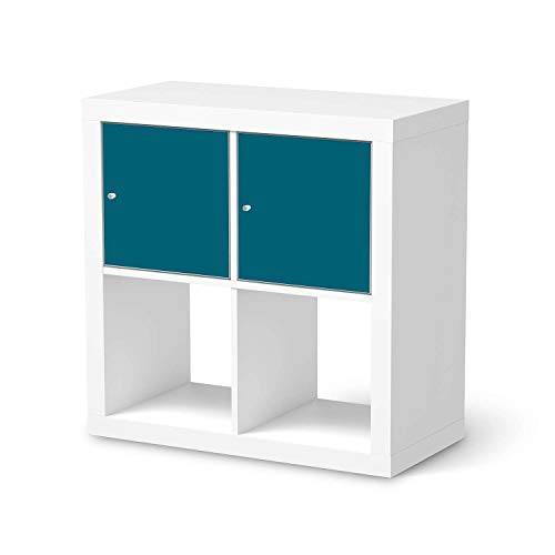 Möbel-Folie passend für IKEA Kallax Regal 2 Türen Quer I Möbeldekoration - Möbel-Sticker Aufkleber Folie I Deko Wohnung für Wohnzimmer, Schlafzimmer - Design: Türkisgrün Dark von creatisto