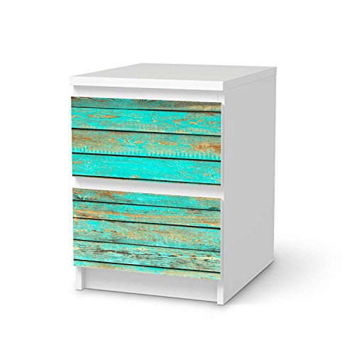 Möbel-Folie passend für IKEA Malm Kommode 2 Schubladen I Möbelfolie - Möbel-Tattoo Sticker Aufkleber I Deko Ideen Wohnung für Esszimmer und Wohnzimmer - Design: Wooden Aqua von creatisto