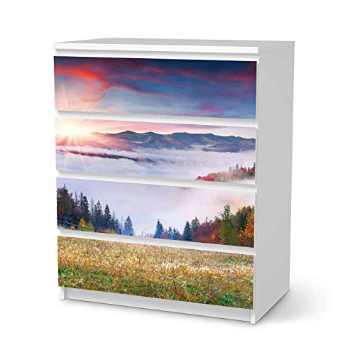Möbel-Folie passend für IKEA Malm Kommode 4 Schubladen I Möbelfolie - Möbel-Tattoo Sticker Aufkleber I Deko Ideen Wohnung für Esszimmer und Wohnzimmer - Design: Herbstwald von creatisto