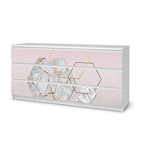 Möbel-Folie passend für IKEA Malm Kommode 6 Schubladen (breit) I Möbeldekoration - Möbel-Sticker Aufkleber Folie I Deko Wohnung für Wohnzimmer, Schlafzimmer - Design: Hexagon von creatisto