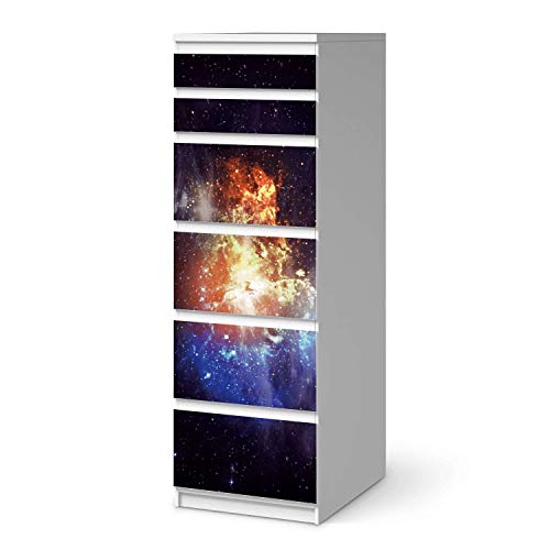 Möbel-Folie passend für IKEA Malm Kommode 6 Schubladen (schmal) I Möbelfolie - Möbel-Tattoo Sticker Aufkleber I Deko Ideen Wohnung für Esszimmer und Wohnzimmer - Design: Nebula von creatisto