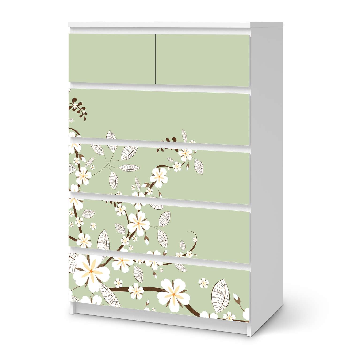 M?bel Klebefolie IKEA Malm Kommode 6 Schubladen (hoch) - Design: White Blossoms von creatisto