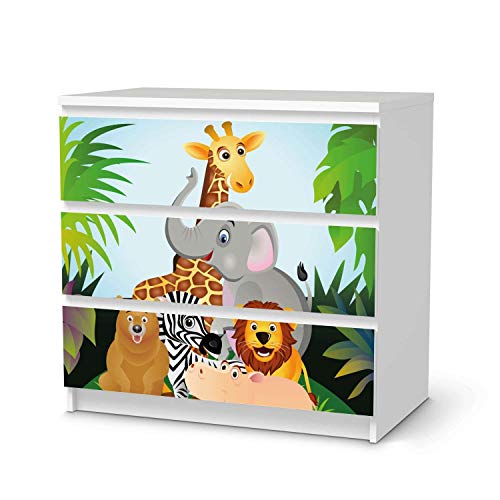Möbel Klebefolie für Kinder - passend für IKEA Malm Kommode 3 Schubladen I Tolle Möbelfolie für Kinder-Möbel Deko I Design: Wild Animals von creatisto