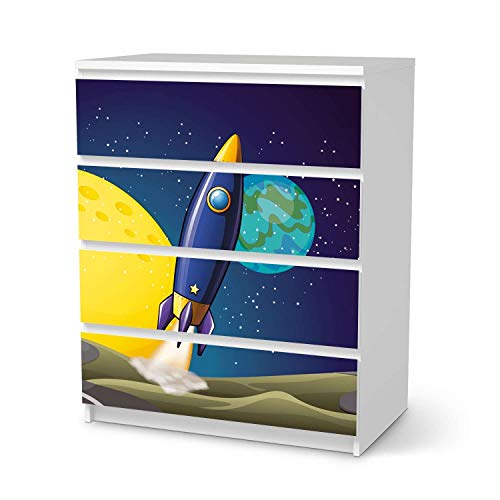 Möbel Klebefolie für Kinder - passend für IKEA Malm Kommode 4 Schubladen I Tolle Möbelfolie für Kinder-Möbel Deko I Design: Space Rocket von creatisto