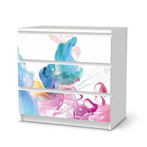Möbel Klebefolie passend für IKEA Malm Kommode 3 Schubladen I Möbelsticker - Möbel-Aufkleber Folie Tattoo I Wohndeko für Wohnzimmer und Schlafzimmer - Design: Holi Dust von creatisto