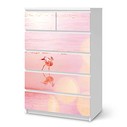Möbel Klebefolie passend für IKEA Malm Kommode 6 Schubladen (hoch) I Möbelsticker - Möbel-Aufkleber Folie Tattoo I Wohndeko für Wohnzimmer und Schlafzimmer - Design: Mr. Flamingo von creatisto