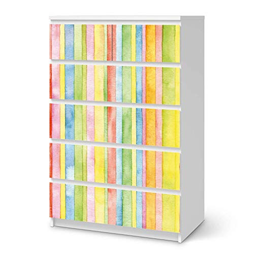 Möbel Klebefolie passend für IKEA Malm Kommode 6 Schubladen (hoch) I Möbelsticker - Möbel-Aufkleber Folie Tattoo I Wohndeko für Wohnzimmer und Schlafzimmer - Design: Watercolor Stripes von creatisto