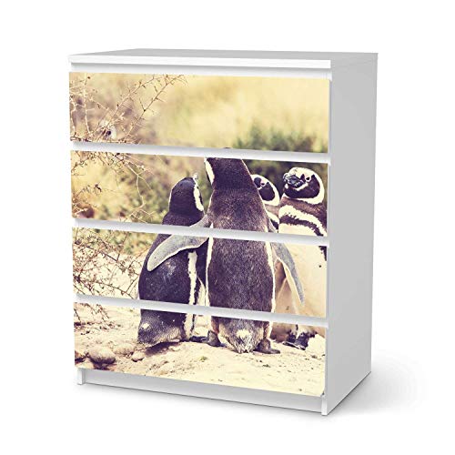 Möbel-Tattoo passend für IKEA Malm Kommode 4 Schubladen I Möbelsticker - Möbel-Sticker Aufkleber Folie I Innendekoration für Esszimmer, Wohnzimmer - Design: Pingu Friendship von creatisto