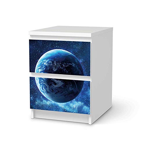 Möbelfolie passend für IKEA Malm Kommode 2 Schubladen I Möbelsticker - Möbel-Tattoo Sticker Aufkleber I Deko Ideen Wohnung für Schlafzimmer, Wohnzimmer - Design: Planet Blue von creatisto