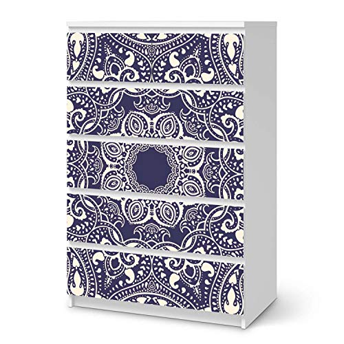 Möbelfolie passend für IKEA Malm Kommode 6 Schubladen (hoch) I Möbelsticker - Möbel-Tattoo Sticker Aufkleber I Deko Ideen Wohnung für Schlafzimmer, Wohnzimmer - Design: Blue Mandala von creatisto