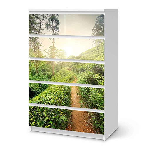 Möbelfolie passend für IKEA Malm Kommode 6 Schubladen (hoch) I Möbelsticker - Möbel-Tattoo Sticker Aufkleber I Deko Ideen Wohnung für Schlafzimmer, Wohnzimmer - Design: Green Tea Fields von creatisto