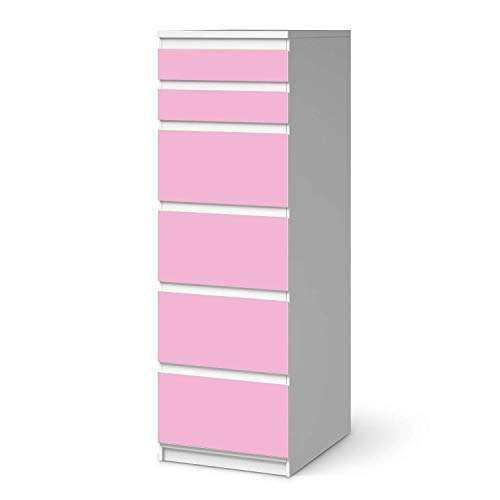 Möbelfolie passend für IKEA Malm Kommode 6 Schubladen (schmal) I Möbeldeko - Möbel-Folie Tattoo Sticker I Wohn Deko Ideen für Wohnzimmer, Schlafzimmer - Design: Pink Light von creatisto