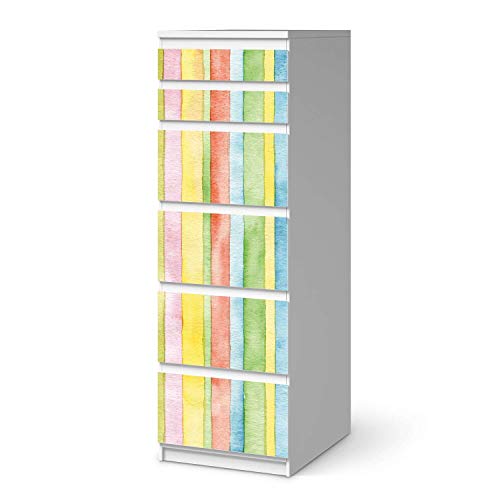 Möbelfolie selbstklebend für IKEA Malm Kommode 6 Schubladen (schmal) I Möbelaufkleber - Möbel-Sticker Aufkleber Folie I Deko Wohnung für Schlafzimmer und Wohnzimmer - Design: Watercolor Stripes von creatisto