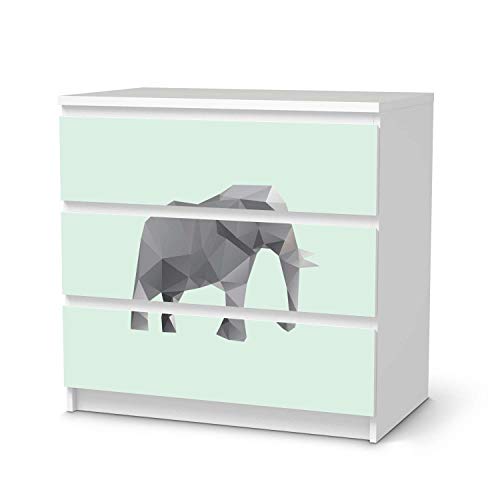 Möbelfolie selbstklebend für Kinder - passend für IKEA Malm Kommode 3 Schubladen I Tolle Möbelaufkleber für Kinder-Zimmer Deko I Design: Origami Elephant von creatisto