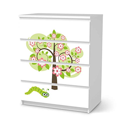 Möbelfolie selbstklebend für Kinder - passend für IKEA Malm Kommode 4 Schubladen I Tolle Möbelaufkleber für Kinder-Zimmer Deko I Design: Blooming Tree von creatisto