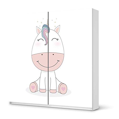 Möbelfolie selbstklebend für Kinder - passend für IKEA Pax Schrank 201 cm Höhe - Schiebetür I Tolle Möbelaufkleber für Kinder-Zimmer Deko I Design: Baby Unicorn von creatisto