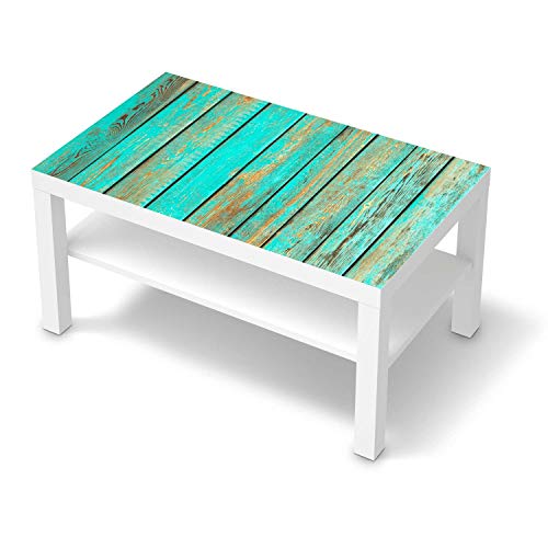 Möbelfolie selbstklebend passend für IKEA Lack Tisch 90x55 cm I Möbeldeko - Möbel-Aufkleber Folie Tattoo I Wohndeko für Esszimmer und Wohnzimmer - Design: Wooden Aqua von creatisto