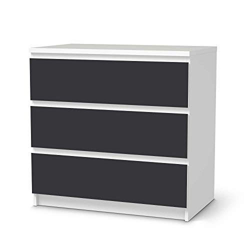 Möbelfolie selbstklebend passend für IKEA Malm Kommode 3 Schubladen I Möbeldeko - Möbel-Aufkleber Folie Tattoo I Wohndeko für Esszimmer und Wohnzimmer - Design: Grau Dark von creatisto