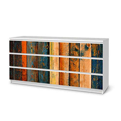 Möbelfolie selbstklebend passend für IKEA Malm Kommode 6 Schubladen (breit) I Möbelaufkleber - Möbel-Sticker Aufkleber Folie I Deko Wohnung für Schlafzimmer und Wohnzimmer - Design: Wooden von creatisto