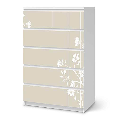 Möbelfolie selbstklebend passend für IKEA Malm Kommode 6 Schubladen (hoch) I Möbelaufkleber - Möbel-Sticker Aufkleber Folie I Deko Wohnung für Schlafzimmer und Wohnzimmer - Design: Florals Plain 3 von creatisto