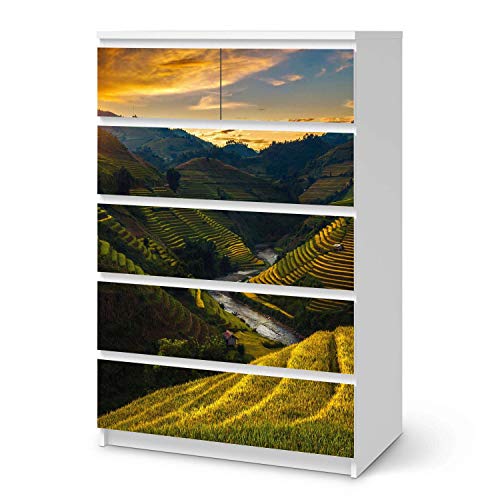 Möbelfolie selbstklebend passend für IKEA Malm Kommode 6 Schubladen (hoch) I Möbelaufkleber - Möbel-Sticker Aufkleber Folie I Deko Wohnung für Schlafzimmer und Wohnzimmer - Design: Reisterrassen von creatisto
