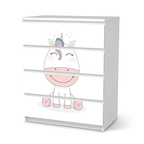 Möbeltattoo für Kinder - passend für IKEA Malm Kommode 4 Schubladen I Tolle Möbeldekoration für Baby-Zimmer Deko I Design: Baby Unicorn von creatisto