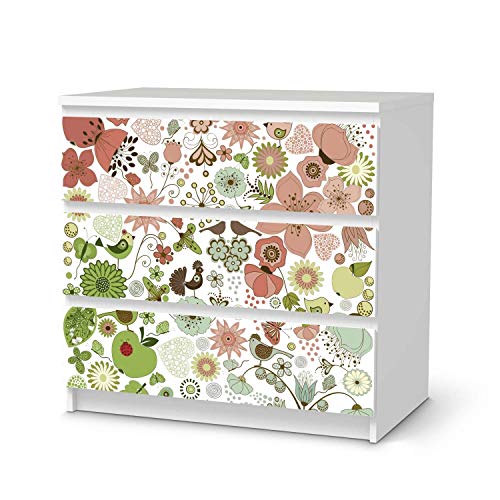 Möbeltattoo passend für IKEA Malm Kommode 3 Schubladen I Möbelaufkleber - Möbel-Folie Tattoo Sticker I Wohn Deko Ideen für Esszimmer, Wohnzimmer - Design: Flower Pattern von creatisto