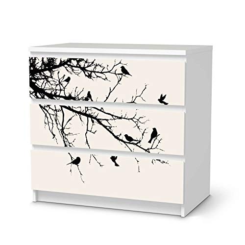 Möbeltattoo passend für IKEA Malm Kommode 3 Schubladen I Möbeldekoration - Möbel-Aufkleber Folie Tattoo I Deko DIY für Schlafzimmer, Wohnzimmer - Design: Tree and Birds 1 von creatisto