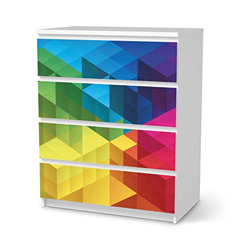 Möbeltattoo passend für IKEA Malm Kommode 4 Schubladen I Möbelaufkleber - Möbel-Folie Tattoo Sticker I Wohn Deko Ideen für Esszimmer, Wohnzimmer - Design: Colored Cubes von creatisto