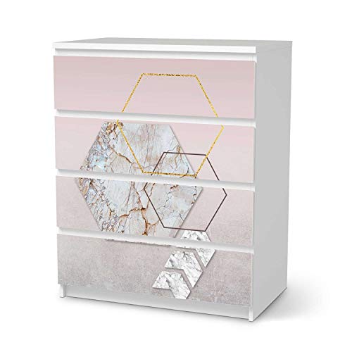 Möbeltattoo passend für IKEA Malm Kommode 4 Schubladen I Möbelaufkleber - Möbel-Folie Tattoo Sticker I Wohn Deko Ideen für Esszimmer, Wohnzimmer - Design: Hexagon von creatisto