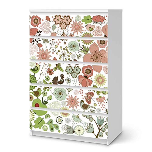 Möbeltattoo passend für IKEA Malm Kommode 6 Schubladen (hoch) I Möbeldekoration - Möbel-Aufkleber Folie Tattoo I Deko DIY für Schlafzimmer, Wohnzimmer - Design: Flower Pattern von creatisto