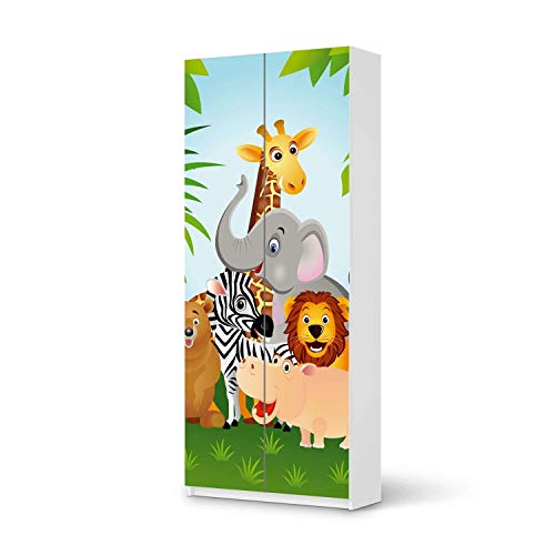 Wandtattoo Möbel für Kinder - passend für IKEA Pax Schrank 236 cm Höhe - 2 Türen I Tolle Möbelaufkleber für Kinder-Zimmer Deko I Design: Wild Animals von creatisto