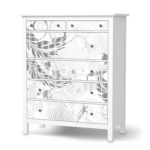 Wandtattoo Möbel passend für IKEA Hemnes Kommode 6 Schubladen I Möbelaufkleber - Möbel-Tattoo Sticker Aufkleber I Wohnen und Dekorieren für Wohnzimmer und Schlafzimmer - Design: Florals Plain 2 von creatisto