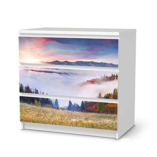 Wandtattoo Möbel passend für IKEA Malm Kommode 3 Schubladen I Möbelaufkleber - Möbel-Tattoo Sticker Aufkleber I Wohnen und Dekorieren für Wohnzimmer und Schlafzimmer - Design: Herbstwald von creatisto