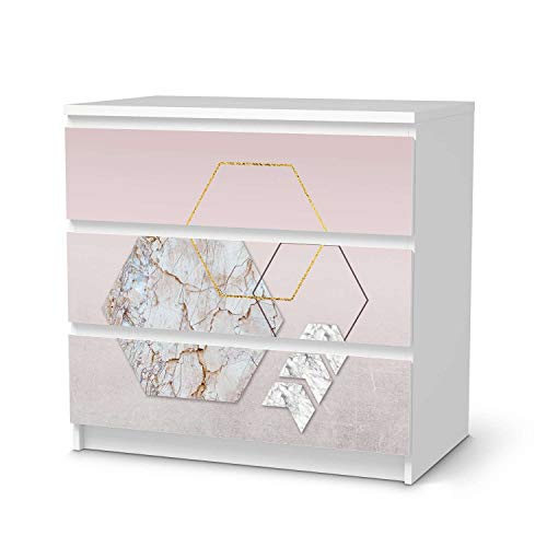 Wandtattoo Möbel passend für IKEA Malm Kommode 3 Schubladen I Möbeldeko - Möbel-Sticker Aufkleber Folie I Innendekoration für Schlafzimmer und Wohnzimmer - Design: Hexagon von creatisto