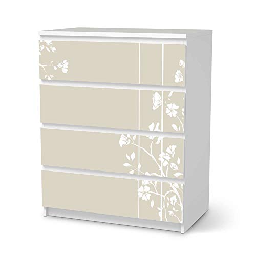 Wandtattoo Möbel passend für IKEA Malm Kommode 4 Schubladen I Möbelaufkleber - Möbel-Tattoo Sticker Aufkleber I Wohnen und Dekorieren für Wohnzimmer und Schlafzimmer - Design: Florals Plain 3 von creatisto