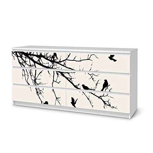 Wandtattoo Möbel passend für IKEA Malm Kommode 6 Schubladen (breit) I Möbeldeko - Möbel-Sticker Aufkleber Folie I Innendekoration für Schlafzimmer und Wohnzimmer - Design: Tree and Birds 1 von creatisto