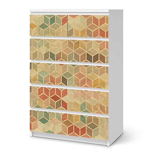 Wandtattoo Möbel passend für IKEA Malm Kommode 6 Schubladen (hoch) I Möbelaufkleber - Möbel-Tattoo Sticker Aufkleber I Wohnen und Dekorieren für Wohnzimmer und Schlafzimmer - Design: 3D Retro von creatisto