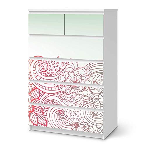 Wandtattoo Möbel passend für IKEA Malm Kommode 6 Schubladen (hoch) I Möbeldeko - Möbel-Sticker Aufkleber Folie I Innendekoration für Schlafzimmer und Wohnzimmer - Design: Floral Doodle von creatisto